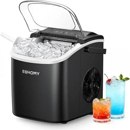 Self-Cleaning Portable Ice Maker, Produces 9 Ice Cubes in 6 Mins, 26 Lbs Ice Per 24 Hours, Ideal for Home, Kitchen, Camping & RV Use