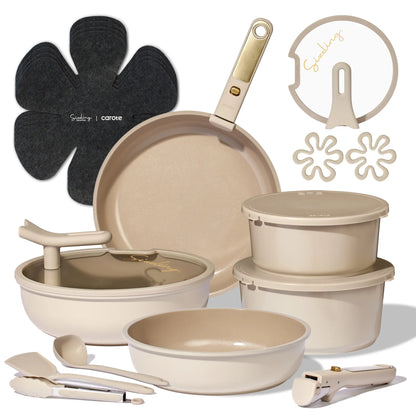 20Pcs Ceramic Cookware Set Stand-Up Lid with Detachable Handle Set, Non Stick Pots and Pans Set Non Toxic, PFAS Free