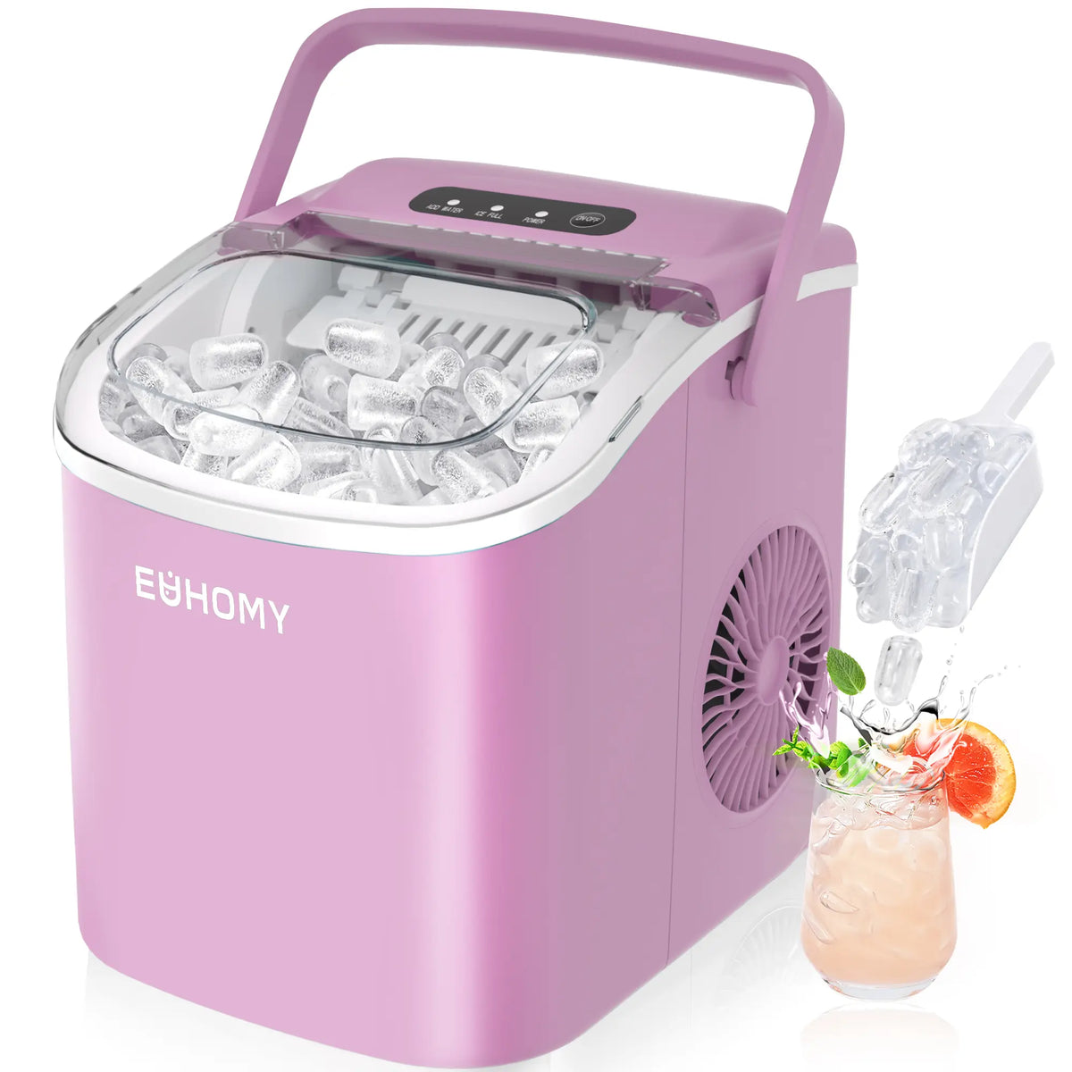 Self-Cleaning Portable Ice Maker, Produces 9 Ice Cubes in 6 Mins, 26 Lbs Ice Per 24 Hours, Ideal for Home, Kitchen, Camping & RV Use