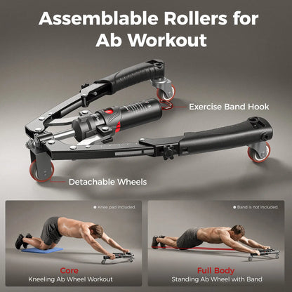 Adjustable Hydraulic Arm Trainer | 22-440lbs Foldable | Equipment with Ab Roller Wheel, Home Gym Exercise Equipment (Pad & Bag Incl.) for Men Women