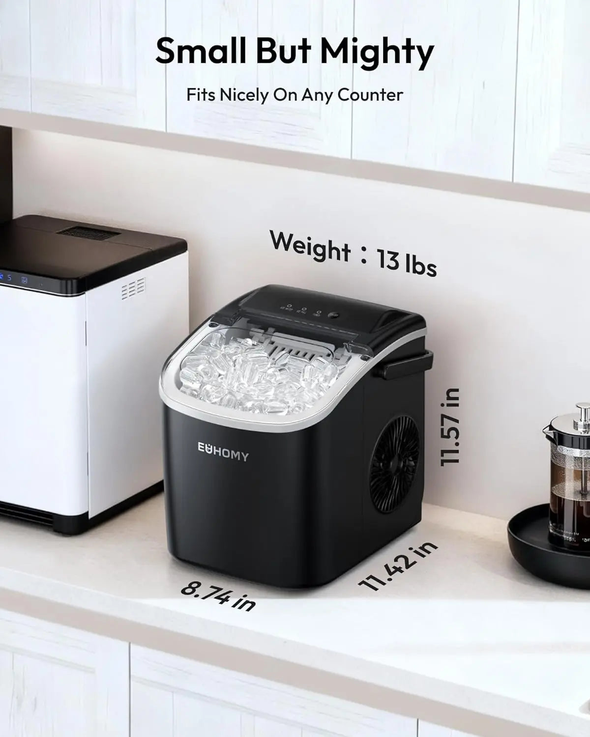 Self-Cleaning Portable Ice Maker, Produces 9 Ice Cubes in 6 Mins, 26 Lbs Ice Per 24 Hours, Ideal for Home, Kitchen, Camping & RV Use