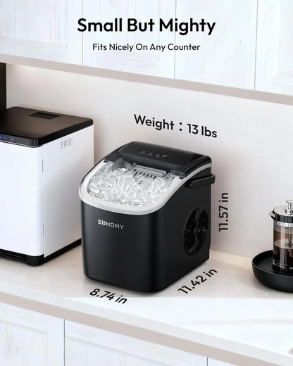 Self-Cleaning Portable Ice Maker, Produces 9 Ice Cubes in 6 Mins, 26 Lbs Ice Per 24 Hours, Ideal for Home, Kitchen, Camping & RV Use